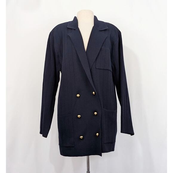 Vintage 90s Knit Jacket Blue Double Breast Oversize Misses Size M New - Picture 1 of 6
